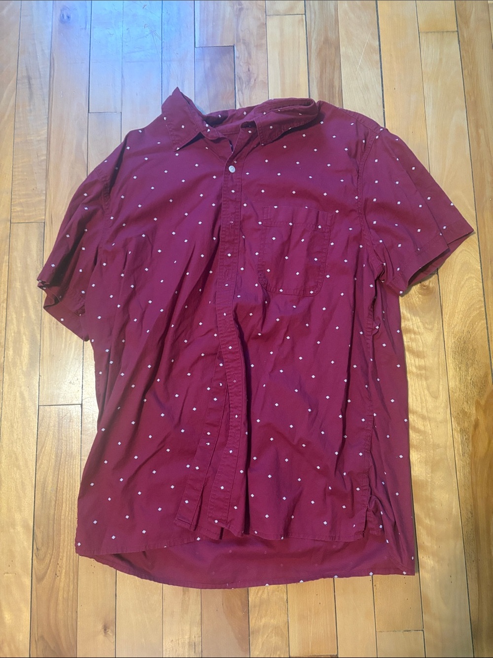 Men's Short-Sleeve Button-Up Shirt in Burgundy with Micro Dot Print